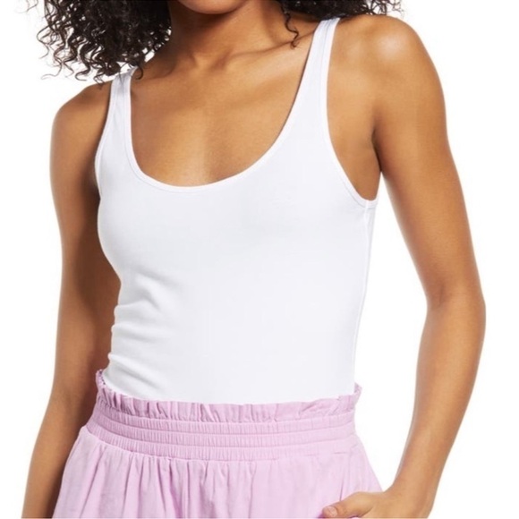 bp Tops - BP Double Scoop Stretch Cotton Bodysuit White XXS